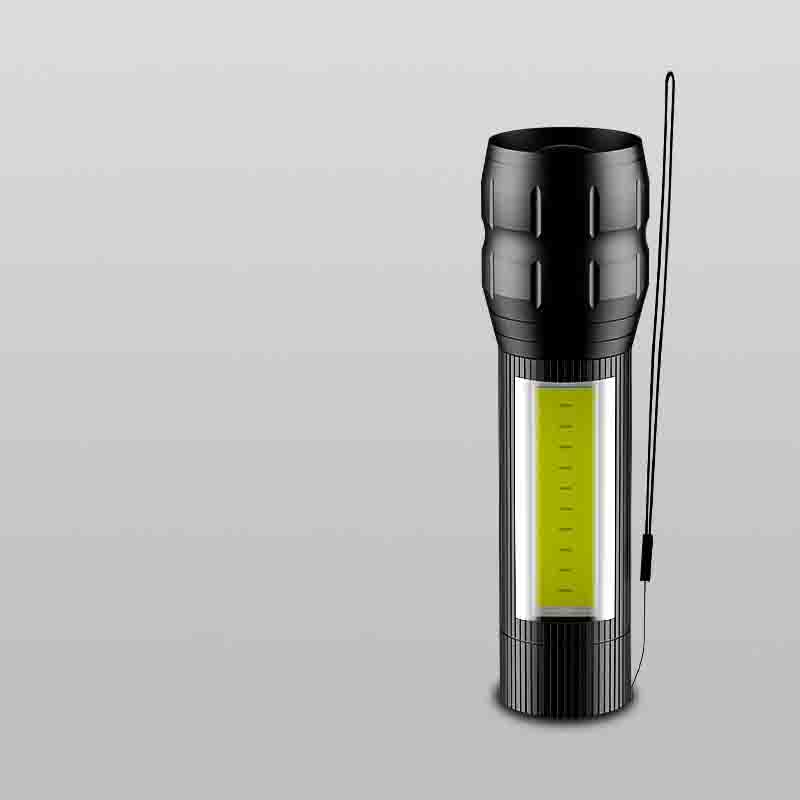 Strong Light Flashlight LED Bright Light Emergency Flashlight USB Charging with Side Light Zoom