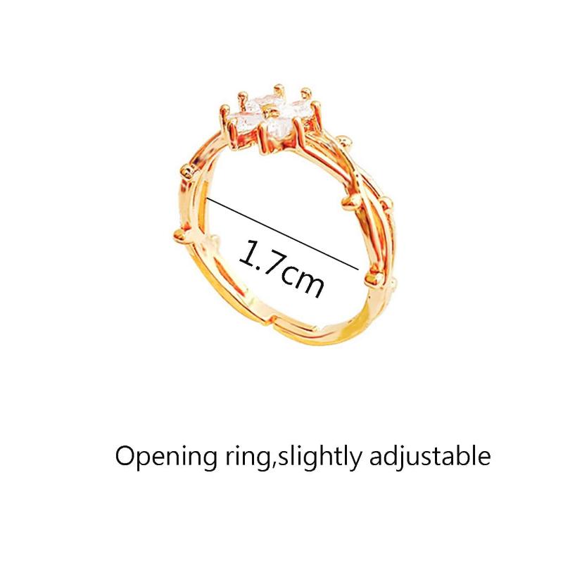 1pc Zirconia Flower Leaf Open Ring, Luxury Adjustable Finger Ring, Versatile Chic Hand Ornament Valentines