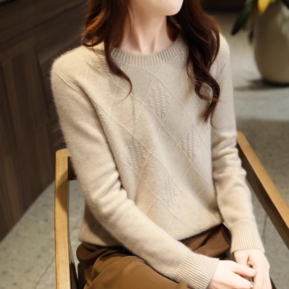 Women's 100% Wool Round Neck Slimming Knitted Sweater - Autumn/Winter
