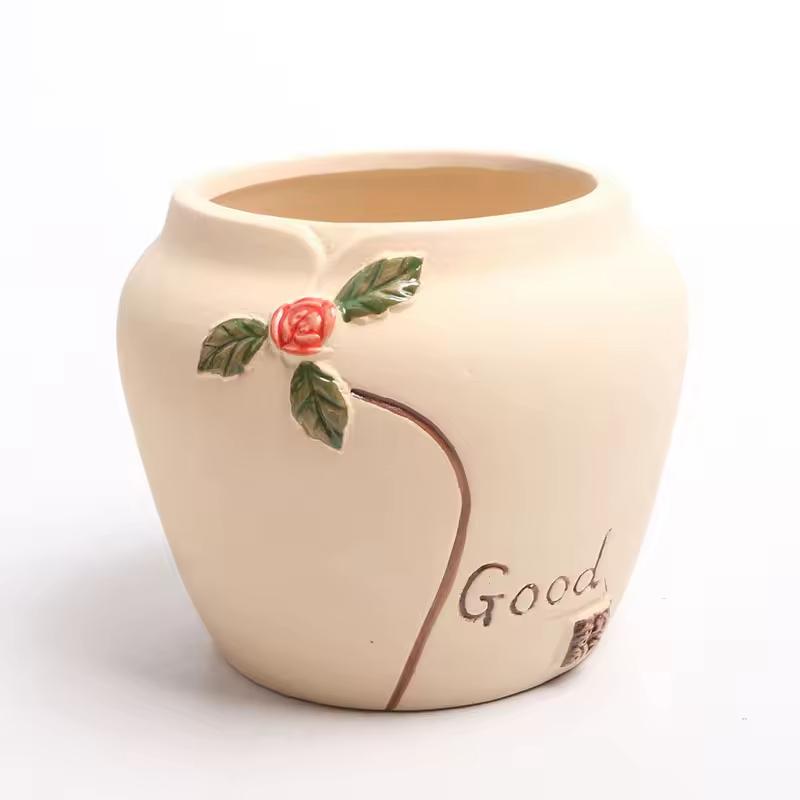 Retro Luxury Ceramic Cactus Planter Pot Floor Modern Home Use Tabletop Vintage Succulent Flower Stand Eco-Friendly