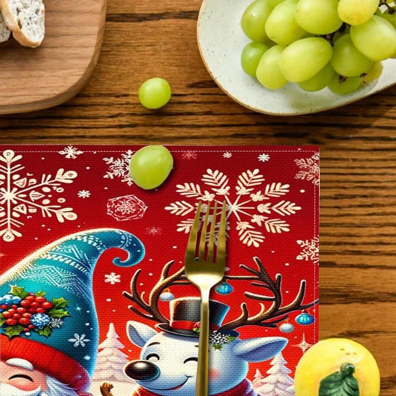 Christmas Themed Linen Placemats Table Mats with Heat-Resistant Coating Kitchen Dining Decorative Place for Plates and Bowls