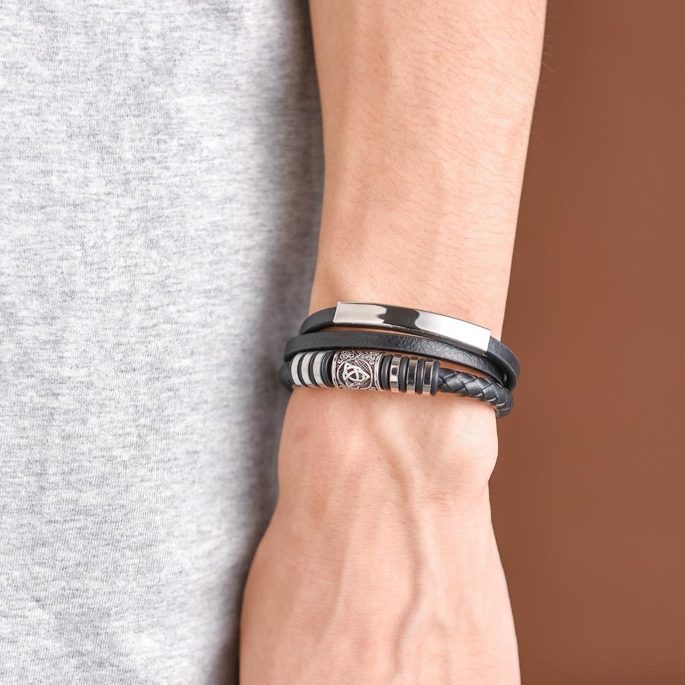 Viking Vintage Men's Leather Bracelet, Multi-layered Weave, Stainless Steel Magnetic Clasp, Motorcycle-style Accessory