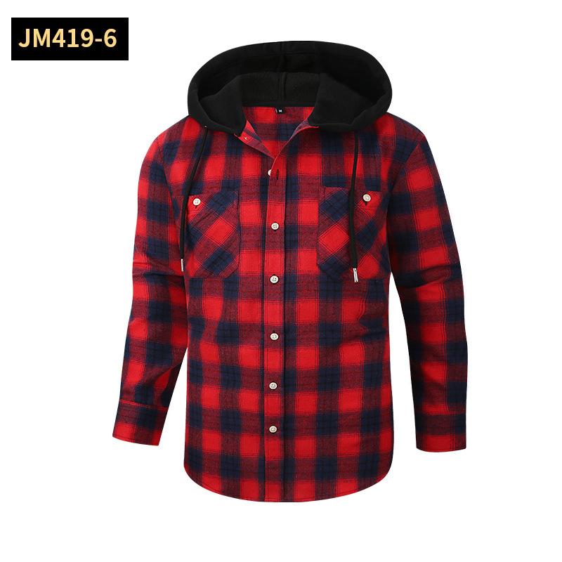 Hooded Flannel Shirt Jackets for Men Long Sleeve Loose Fit Button Down Work Shirts Outwear Men's Casual Plaid Heavyweight Hoodies Shirt With Pockets