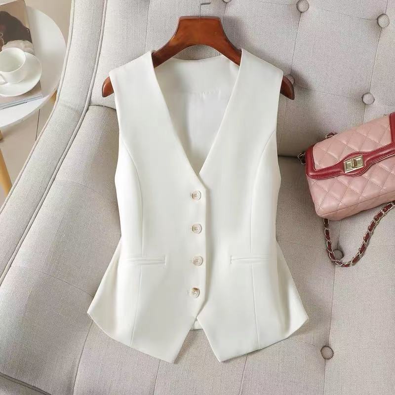 

Women s Formal Business Vest Sleeveless Tailored Button Up Waistcoat Professional Office Outerwear Top Slim Fit Professional 3XL білий