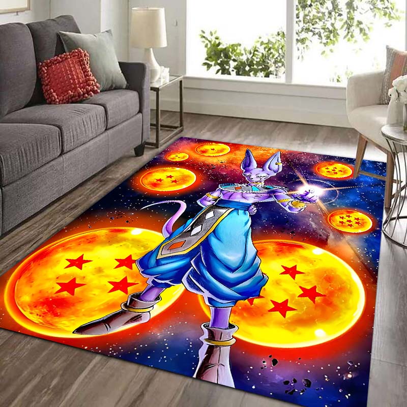 Tappeto Dragon Ball Beerus, Il Dio della Distruzione, Adatto per Camere da Letto, Soggiorni e Balconi; Tappetino Antiscivolo per Pavimenti.