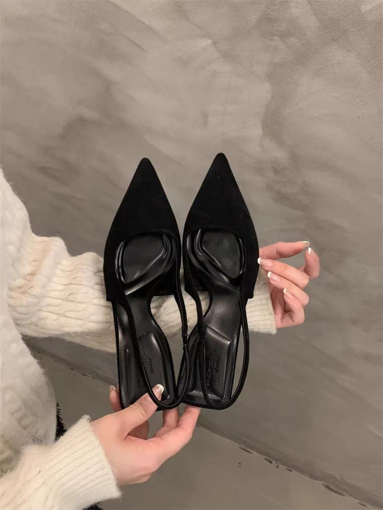 French bag head sandals high-heeled women's spring and summer 2025 new suede light mouth thin heel temperament with skirt cool single shoes