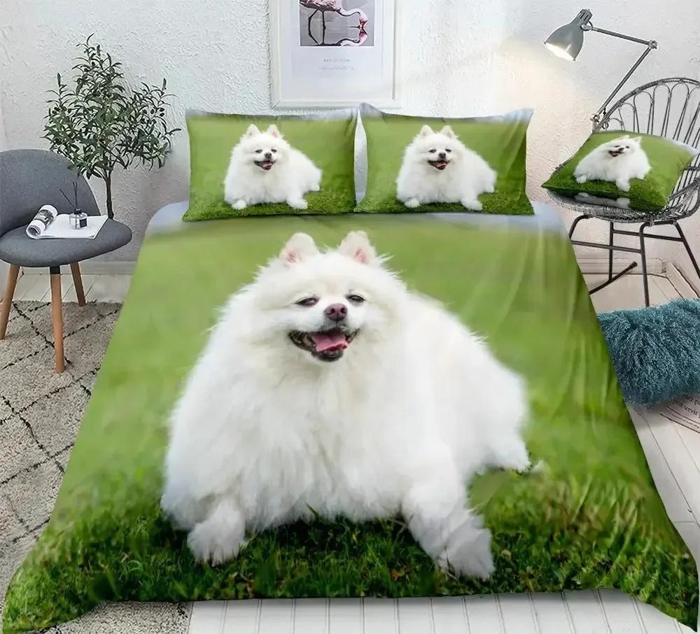 Topp Pomeranian Hund Kung Drottning Påslakan Valp Sängkläder Set för Tonåringar Vuxna Husdjur Djur Färgglad Himmel Polyester Täcke Överdrag storlek