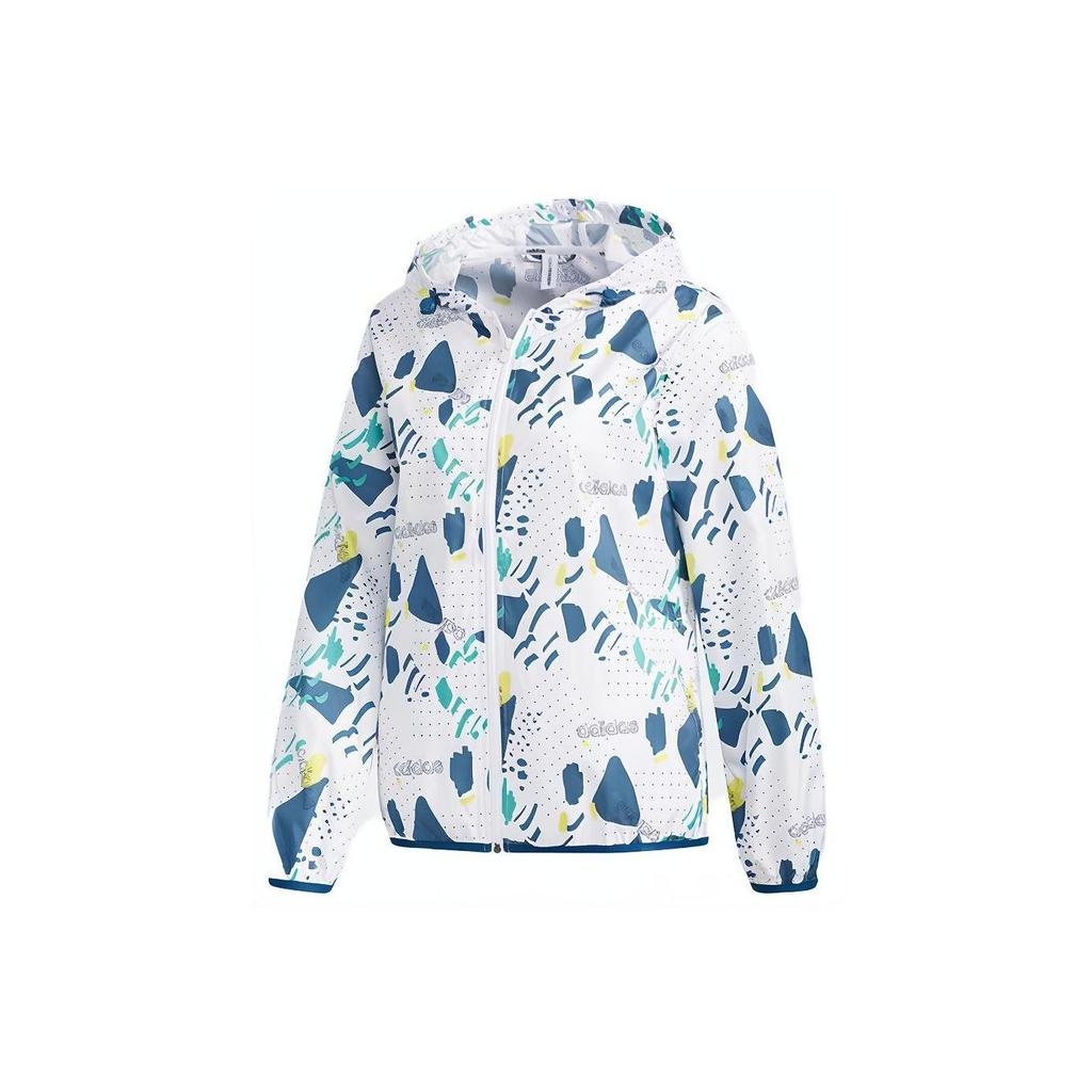 Adidas Neo Printed Pattern Hooded Sports Jacket Daily Casual Outerwear Women White DW7778