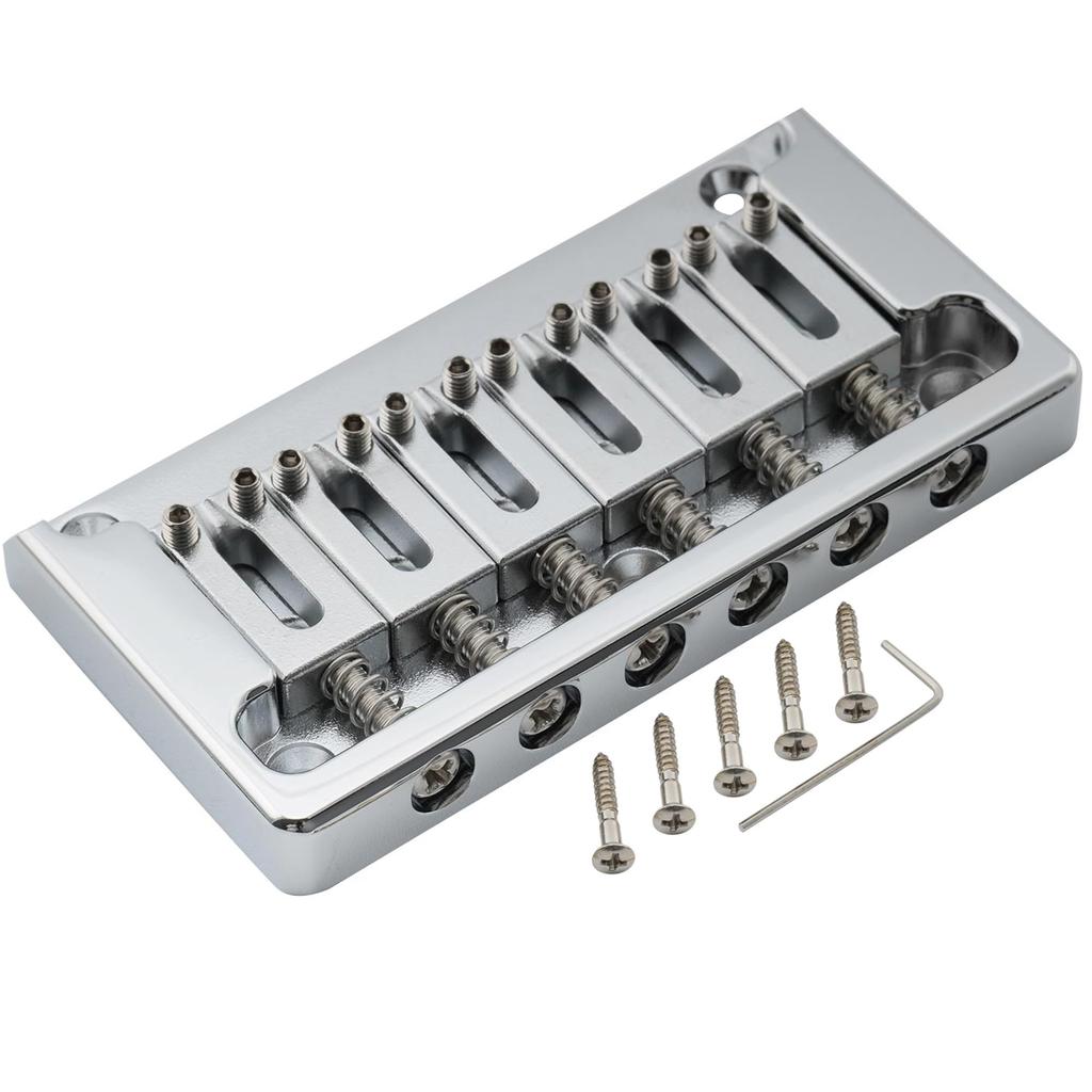 Musiclily Ultra 10.5mm Brass Fixed Hardtail Bridge for 6-String Strat/Telecaster Electric Guitars, Chrome