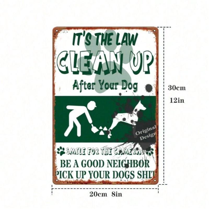 Funny Dog Poop Law Reminder, Clean Up After Your Dog, Metal Wall Sign for Home