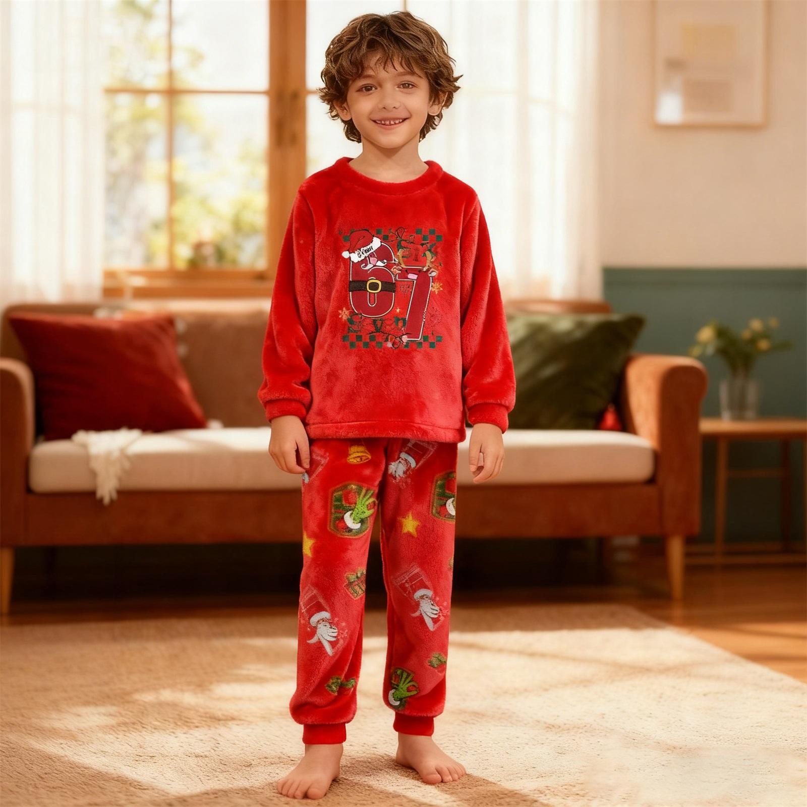 

Children s Boys And Girls Thin Two-piece Long-sleeved Pants Two-piece 130 красный