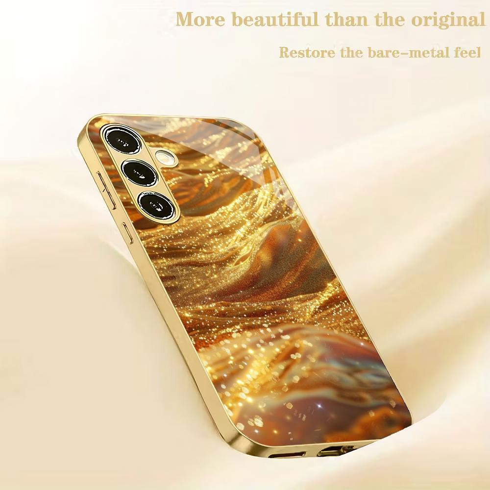 Golden sand like pattern tempered glass phone case suitable for Samsung Galaxy S26 S25 S24 S22 S21 S20 FE/Ultra/Plus anti drop