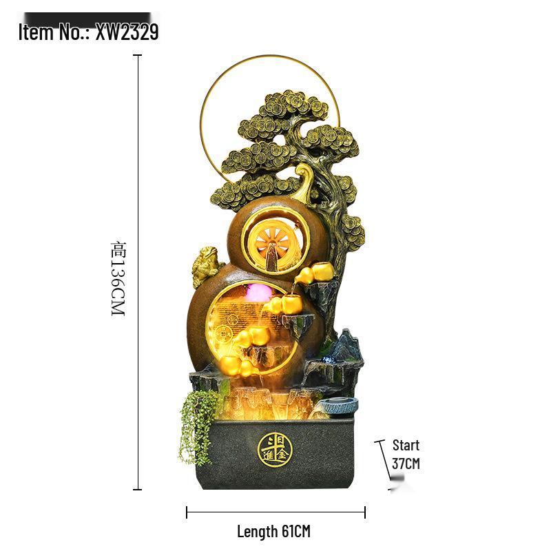 Year of the Horse Feng Shui Money Tree Water Feature with Gourd Rockery for Home Decoration