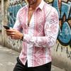 Men's long-sleeved collared shirt, ethnic print, flowy shirt, plus size street style casual cardigan top
