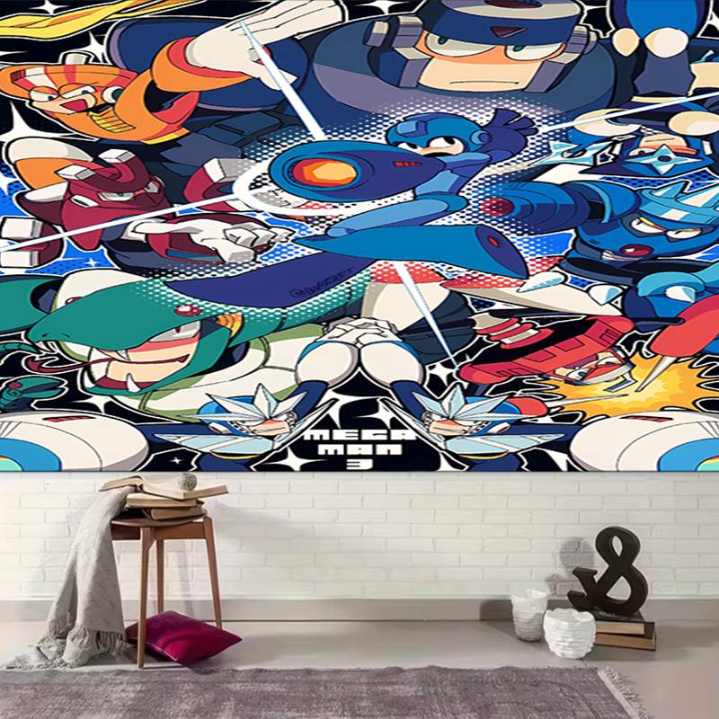 1pc Cartoon Rockman Game Megaman1 Tapestry, Living Room, Bedroom, Office, Party Decor, Ideal Festive Gift