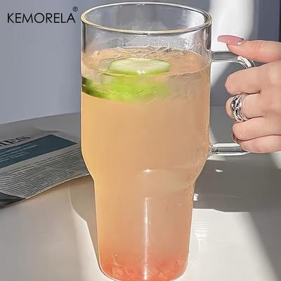KEMORELA 1/2 Peças Copo Grande de Vidro de 40oz com Canudos e Tampas Copo de Café de Vidro com Alça Garrafa de Água Transparente para CarroCamping