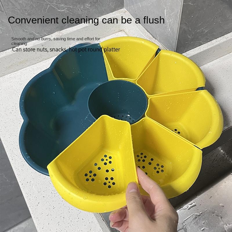 Velkokapacitní odtokový plastový košík na zeleninu Otočný kreativní domácí hrnec talíř Dvojitá kuchyňská potravinová mísa Košík na zeleninu