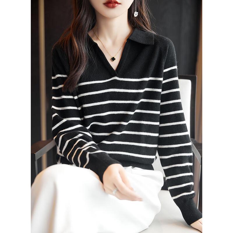 Demana Women's Wool V-neck Striped Knitted Sweater