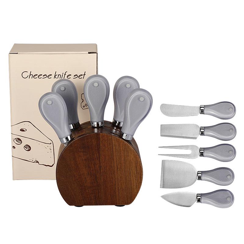 6-Piece Acacia Wood Cheese Knife Set: Stainless Steel Cheese Fork, Spatula & Butter Knife
