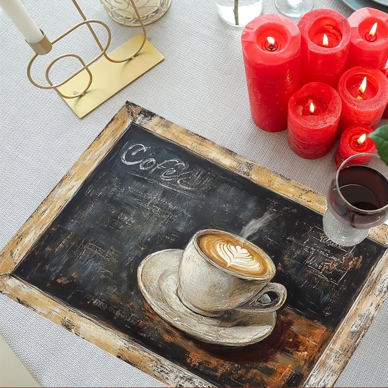 4pcs Set Coffee Cup and Blackboard Decorative Placemats 12x18 Inches, Suitable for Kitchen Dining Room Decoration, Home Dinner Table Decor, Party