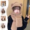 Womens Winter Fleece Hat Scarf Gloves Set Cute Bear Design Warm Hooded Cap With Ear Protection