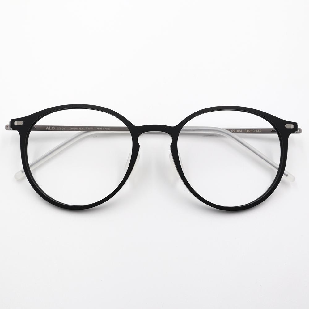 Alloaiweeo [The Air] Al5211 0910M Ultra-Lightweight Semi-Oversized Round Black Eyeglass Frame Blue Light Blocking Lenses
