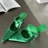 Fashion Hot Selling 2025 Satin Button Pointed Toe Pumps Women Slipper Fashion Shallow Thin High Heels Mule Ladies Shoes Zapatos De Mujer