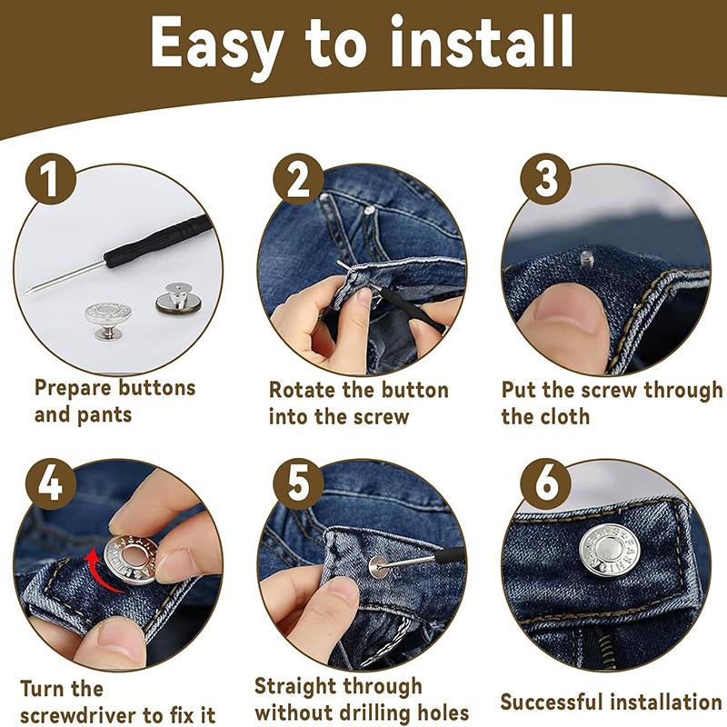 20Pcs Jean Waist Tighteners with Screwdriver Adjustable Waist Tightener No Sewing Jeans Button Waist Tightener for Jeans Skirts