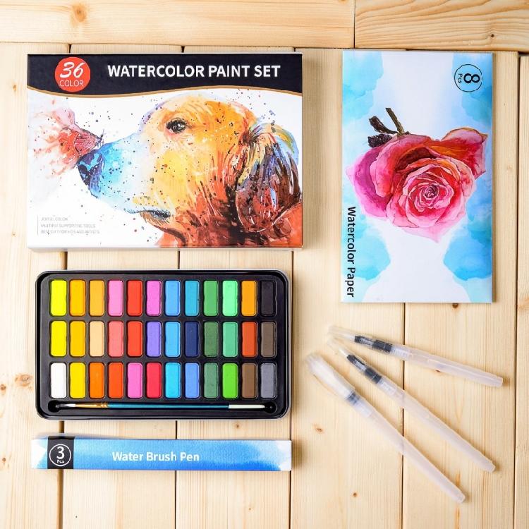Künstler-Aquarellmalset 36 Farben feste Aquarellfarbe mit Wasserpinsel für Kinder Erwachsene Skizzieren Malen