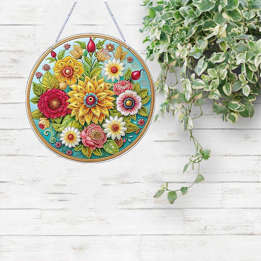 Animal Flower Theme 2D/Flat DIY Diamond Painting Set Rhinestone Diamond Art Window Pendants Window Hanging Art for Home Decor