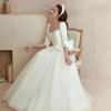 Französisches weißes Licht Hochzeitskleid langärmelig 1011 neue Braut schlichtes Temperament kleiner Mann ausgehend Garn Bankett Abendkleid