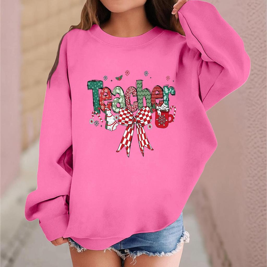 Children's Fashionable Casual Long-sleeved Loose Christmas Print Pullover Sweatshirt
