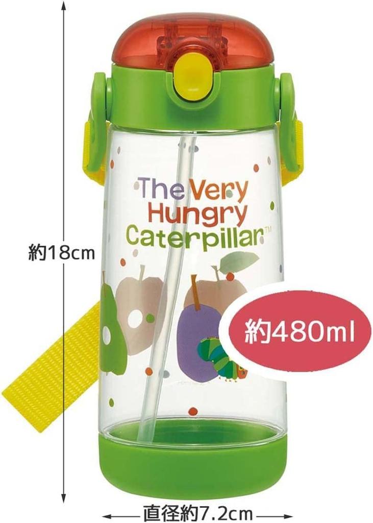 Skater Water Bottle with Straw Clear One Push Hungry Caterpillar 480ml Girls PDSH5 Children's