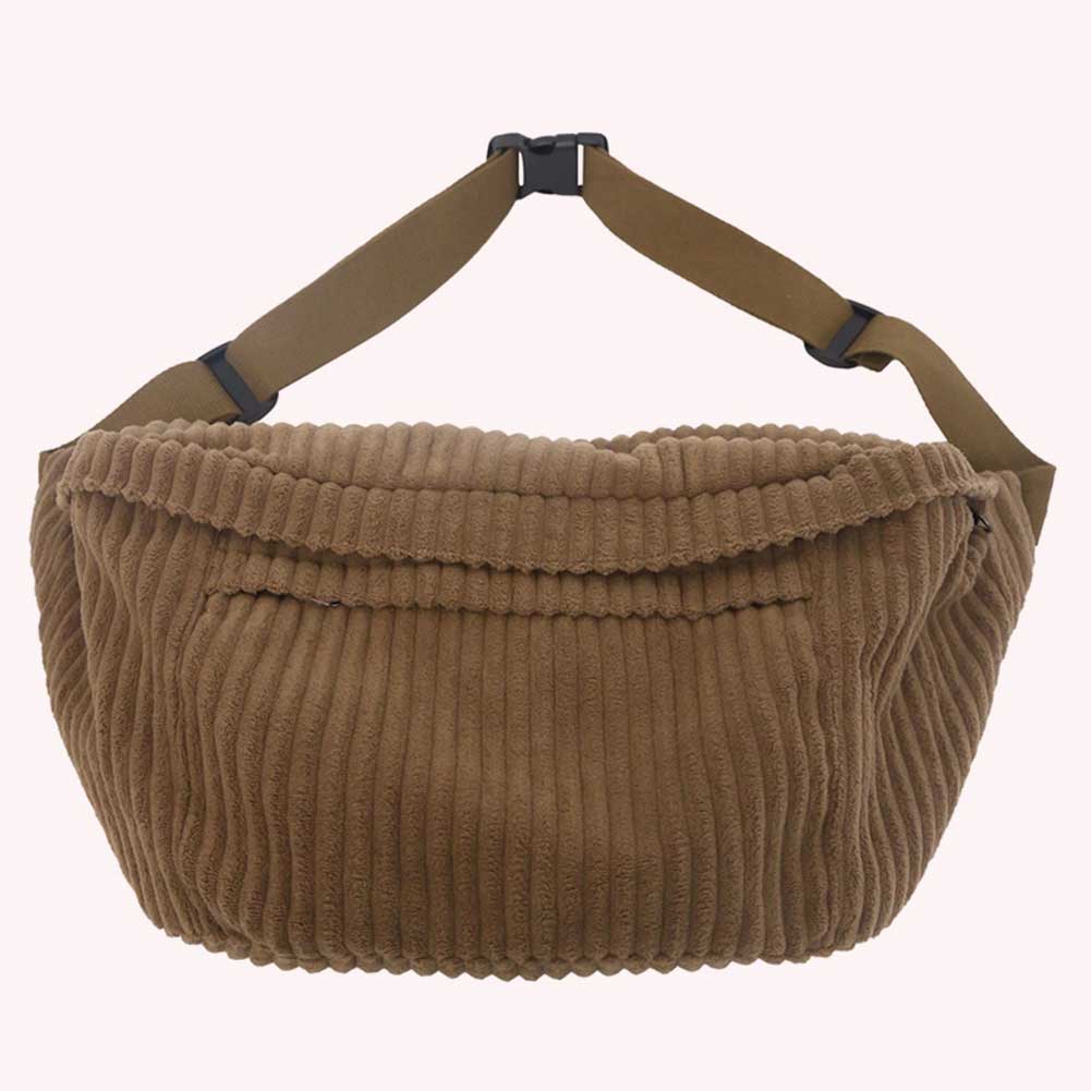 Corduroy Simple Shoulder Bag Solid Color Fashion Waist Bag Stylish Sports Bag Adjustable Wide Strap Multi-pockets Belt Bag