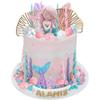 Mermaid Cake Topper Under The Sea Cake Toppers Set with Little Mermaid Seaweed Bubble Golden Leaves for Mermaid Birthday