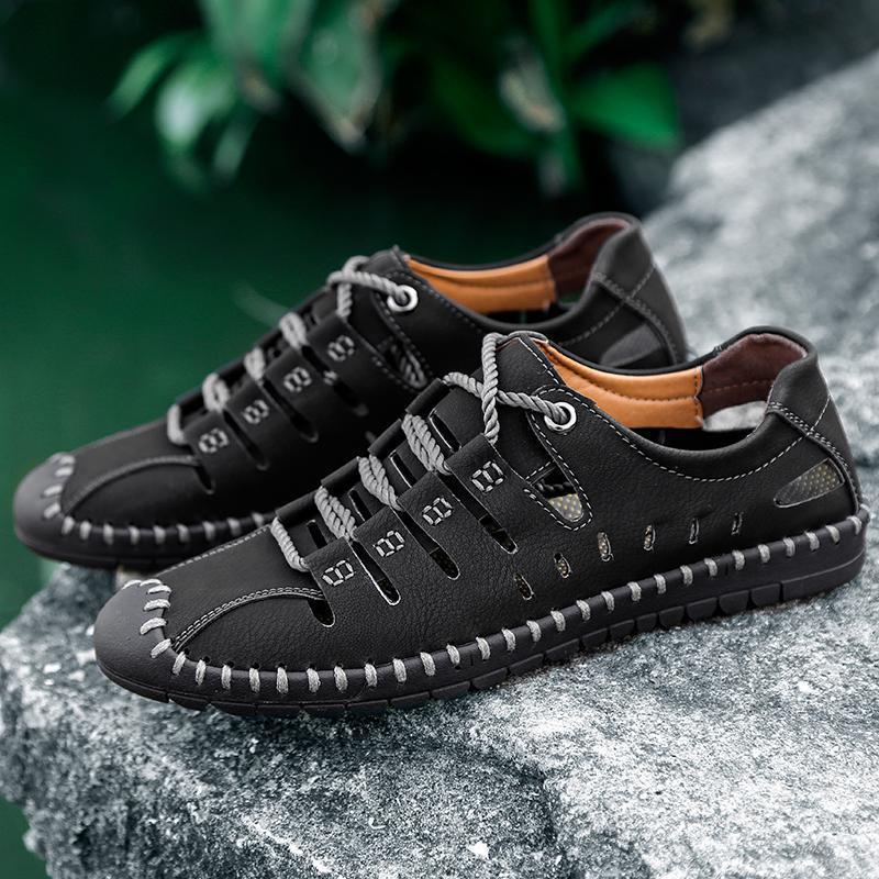 Outdoor breathable soft bottom hole handmade men's shoes men's hollow casual shoes