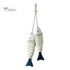 Ocean Inspired Wall Art Rustic Nautical Wooden Fish Decor, Coastal Beach Style Hanging Mediterranean Ornament with Fishing Net for Lake House,