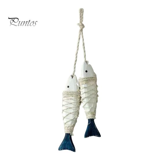 Ocean Inspired Wall Art Rustic Nautical Wooden Fish Decor, Coastal Beach Style Hanging Mediterranean Ornament with Fishing Net for Lake House,