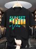Vivid Sunset Print Breathable Street Top for Everyday Comfort Machine Washable