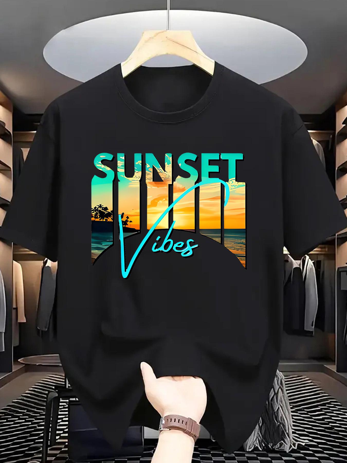

Vivid sunset print breathable street top for everyday comfort machine washable 4XL