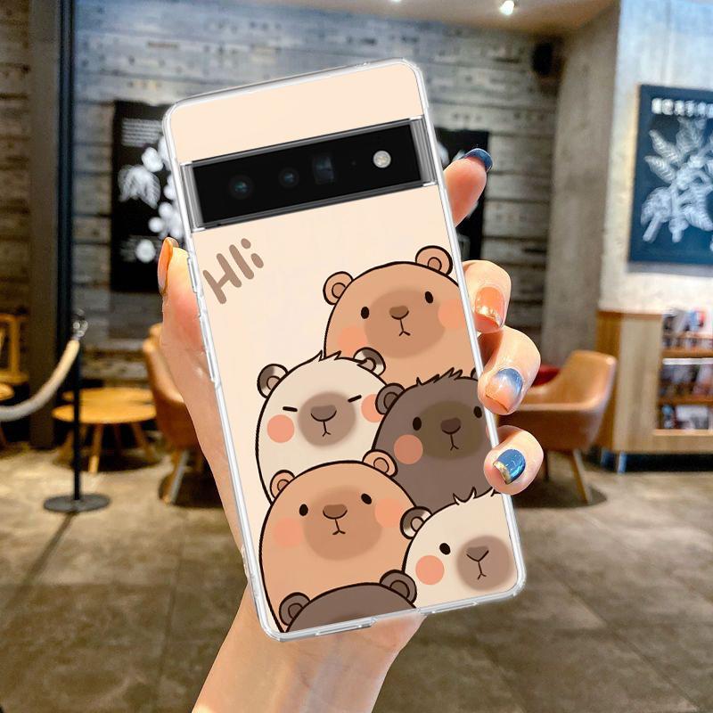 Phone Case Cover for Google Pixel 9 8 7 6 5 4 4XL 7A 6A 5A 4A 3A Pro XL Transparent Soft TPU Shell Cute Cartoon Capybara Pattern