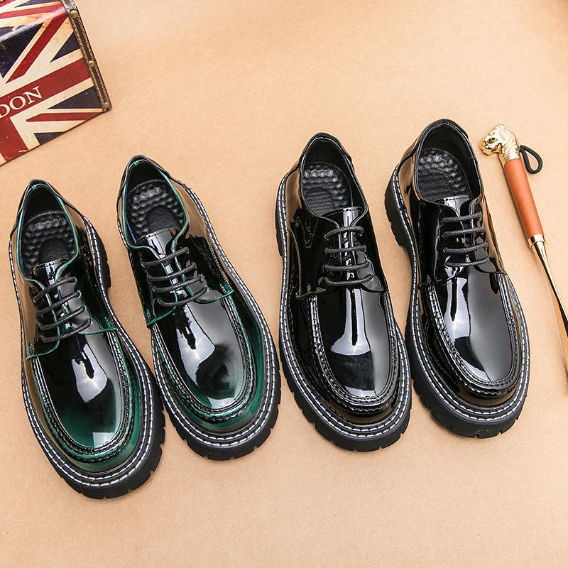 Men's Casual Leather Shoes Men's Round Head British Patent Leather Men's Shoes Business Black Platform Tooling Youth Casual Daily Wear