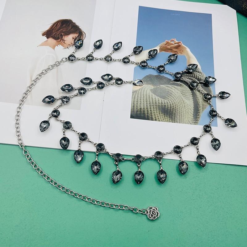 Modern Belly Dance Waist Chain With Water Crystal Dangle For Women
