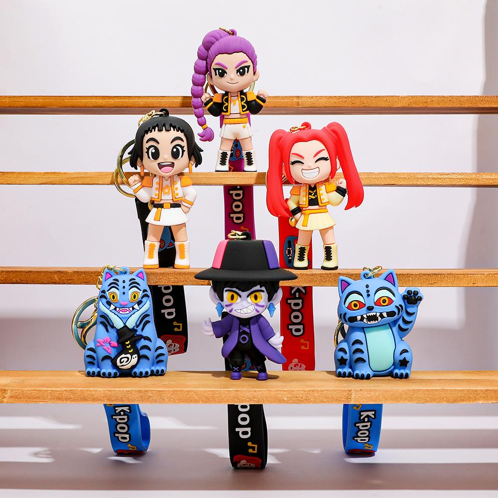 Latest KPOP Demon Hunters Keychain Tiger Character PVC Figure Keychain Adorable Harajuku Style Key Ring designed for Children and Fans Spooky Holiday