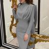 IHUASU Fashion Autumn Winter Solid Color Print Long Sleeve Casual Dresses