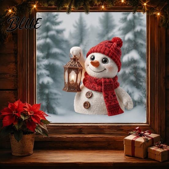 Festival Atmosphere Decor Christmas Snowman with Lantern Window Cling, Cute Static Glass Sticker, PVC Decals Reusable Sticker for Doors and