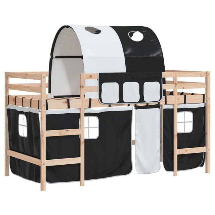 VidaXL Lit Mezzanine Enfants et Tunnel, Lit Surélevé pour Enfants avec Échelle, Meuble de Rangement Chambre, Moderne, Blanc 3206982