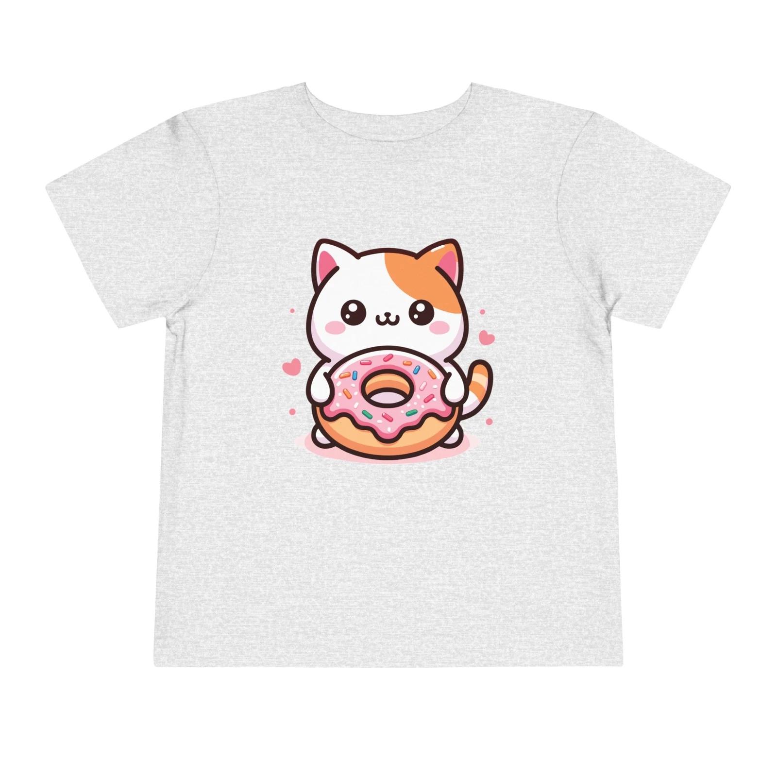 Милая Кавайная Кошка для Малышей, Держащая Розовый Матовый Пончик, Эстетичная Детская Футболка с Кошкой S