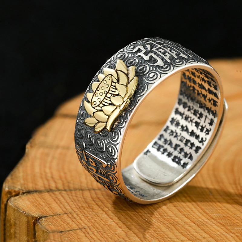 Inel Namo Amitabha, inel din sterlină, în relief, cu inimă retro, Sutra, Buddha, stil etnic, diverse serii, inele pentru bărbați, bijuterii