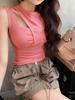 #Summer New Spice Girl Wind Diagonal Shoulder Strap Irregular Vest Women Slim Short Fixed with Chest Pad Top